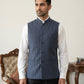 Men's Striped Cotton Blend Nehru Jacket ( 65WC 4174Navy )