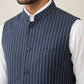 Men's Striped Cotton Blend Nehru Jacket ( 65WC 4174Navy )