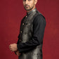 Men Jacquard Woven Design Nehru Jacket ( 65WC 4178 Black )
