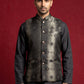 Men Jacquard Woven Design Nehru Jacket ( 65WC 4178 Black )