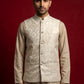 Men Jacquard Woven Design Nehru Jacket ( 65WC 4179Cream )