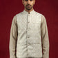 Men Jacquard Woven Design Nehru Jacket ( 65WC 4179Cream )