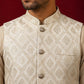 Men Jacquard Woven Design Nehru Jacket ( 65WC 4179Cream )