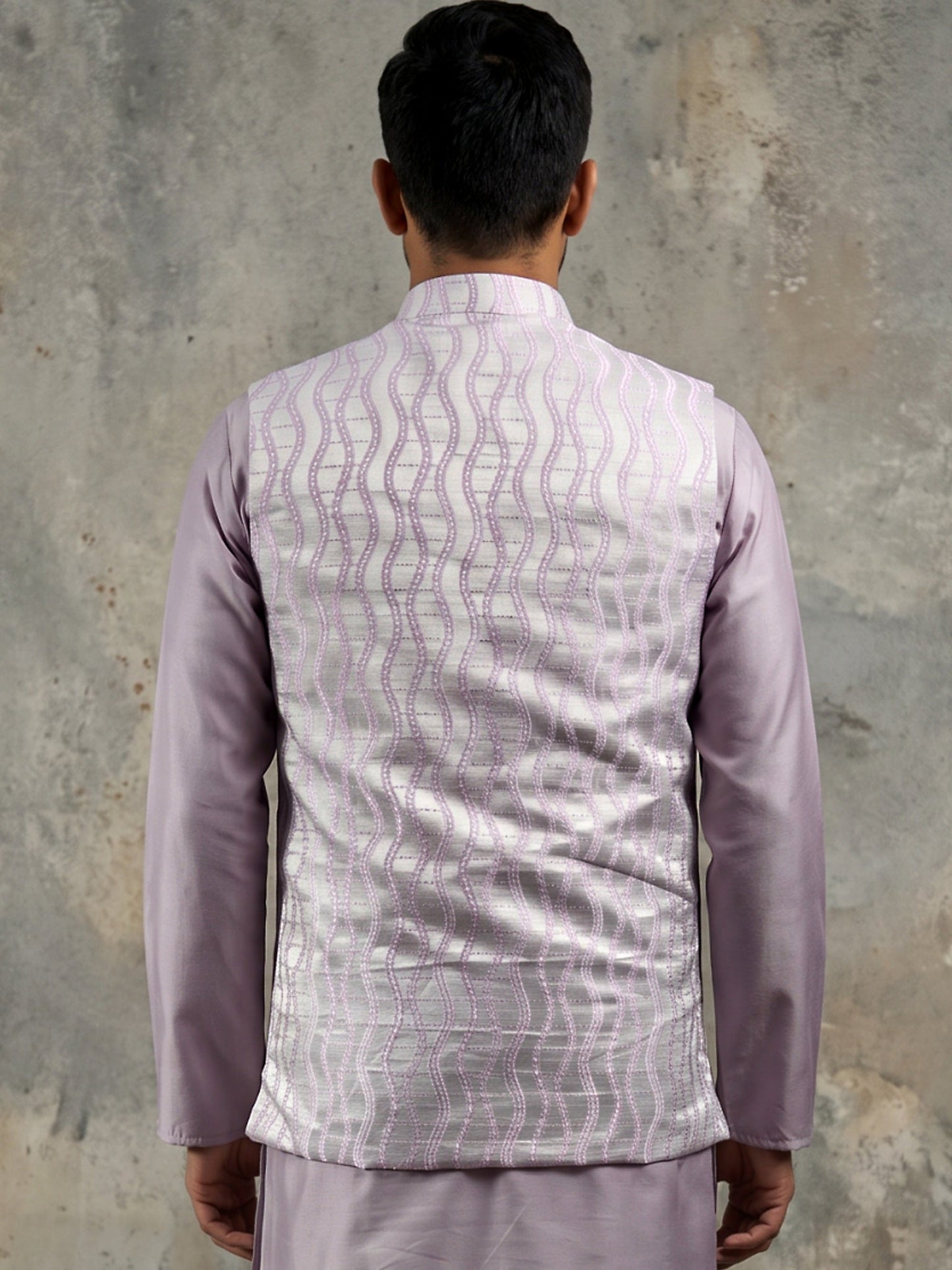 Men Jacquard Woven Design Nehru Jacket ( 65WC 4180Lavender )