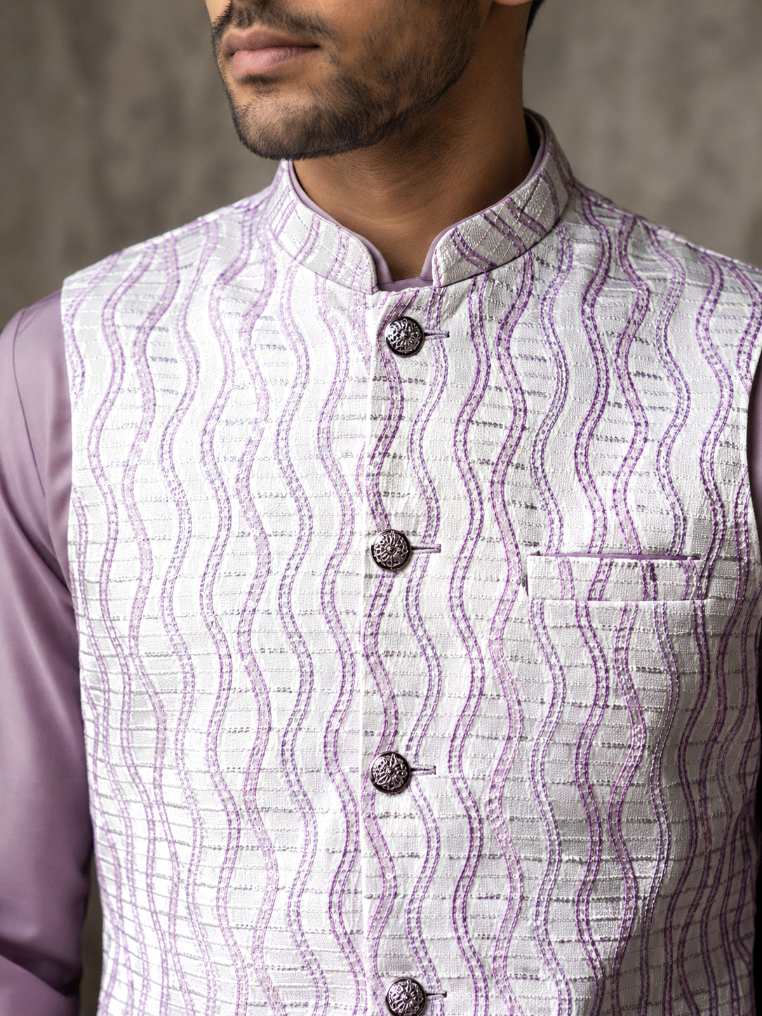 Men Jacquard Woven Design Nehru Jacket ( 65WC 4180Lavender )