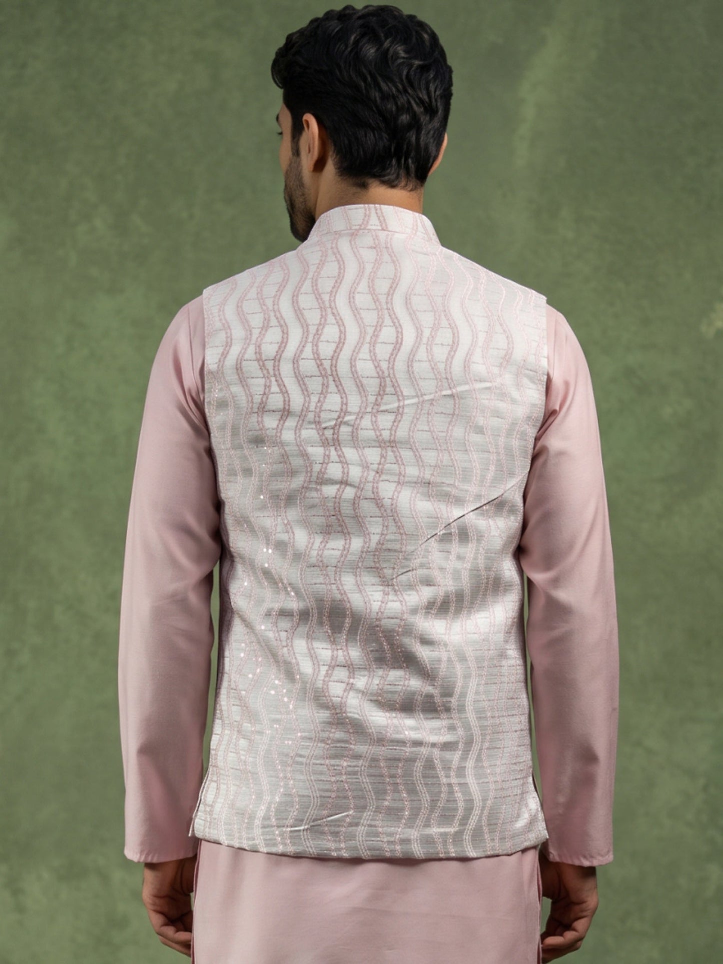 Men Jacquard Woven Design Nehru Jacket ( 65WC 4180Peach )