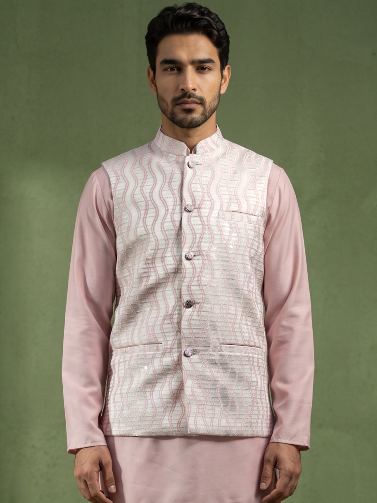 Men Jacquard Woven Design Nehru Jacket ( 65WC 4180Peach )