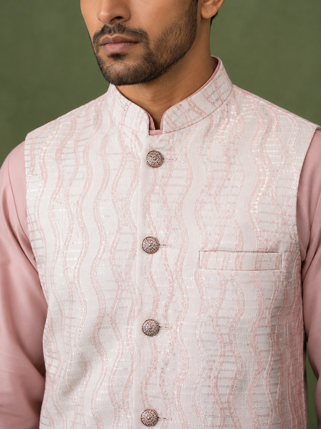 Men Jacquard Woven Design Nehru Jacket ( 65WC 4180Peach )