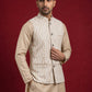 Men Jacquard Woven Design Nehru Jacket ( 65WC 4180White )