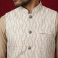 Men Jacquard Woven Design Nehru Jacket ( 65WC 4180White )