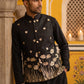 Men Silk Blend Embroidered Nehru Jacket ( 65WC 4181Black )
