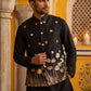 Men Silk Blend Embroidered Nehru Jacket ( 65WC 4181Black )