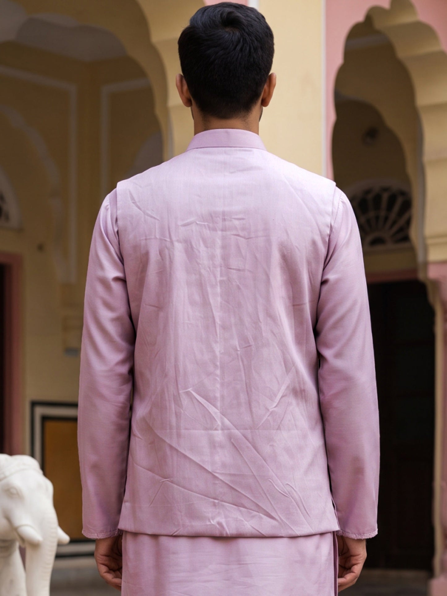 Men Silk Blend Embroidered Nehru Jacket ( 65WC 4181Lavender )