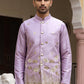 Men Silk Blend Embroidered Nehru Jacket ( 65WC 4181Lavender )