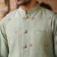 Men Silk Blend Embroidered Nehru Jacket ( 65WC 4181Pista )