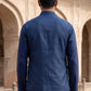 Men Silk Blend Embroidered Nehru Jacket ( 65WC 4182Navy )