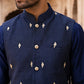 Men Silk Blend Embroidered Nehru Jacket ( 65WC 4182Navy )