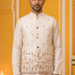 Men Silk Blend Embroidered Nehru Jacket ( 65WC 4182White )