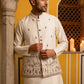 Men Silk Blend Embroidered Nehru Jacket ( 65WC 4182White )