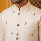 Men Silk Blend Embroidered Nehru Jacket ( 65WC 4182White )