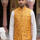 Men Jacquard Woven Design Nehru Jacket ( 65WC 4183Mustard )