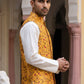 Men Jacquard Woven Design Nehru Jacket ( 65WC 4183Mustard )