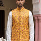 Men Jacquard Woven Design Nehru Jacket ( 65WC 4183Mustard )