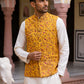 Men Jacquard Woven Design Nehru Jacket ( 65WC 4183Mustard )