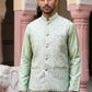 Men Jacquard Woven Design Nehru Jacket ( 65WC 4184Pista )