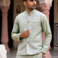 Men Jacquard Woven Design Nehru Jacket ( 65WC 4184Pista )