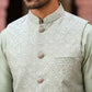 Men Jacquard Woven Design Nehru Jacket ( 65WC 4184Pista )