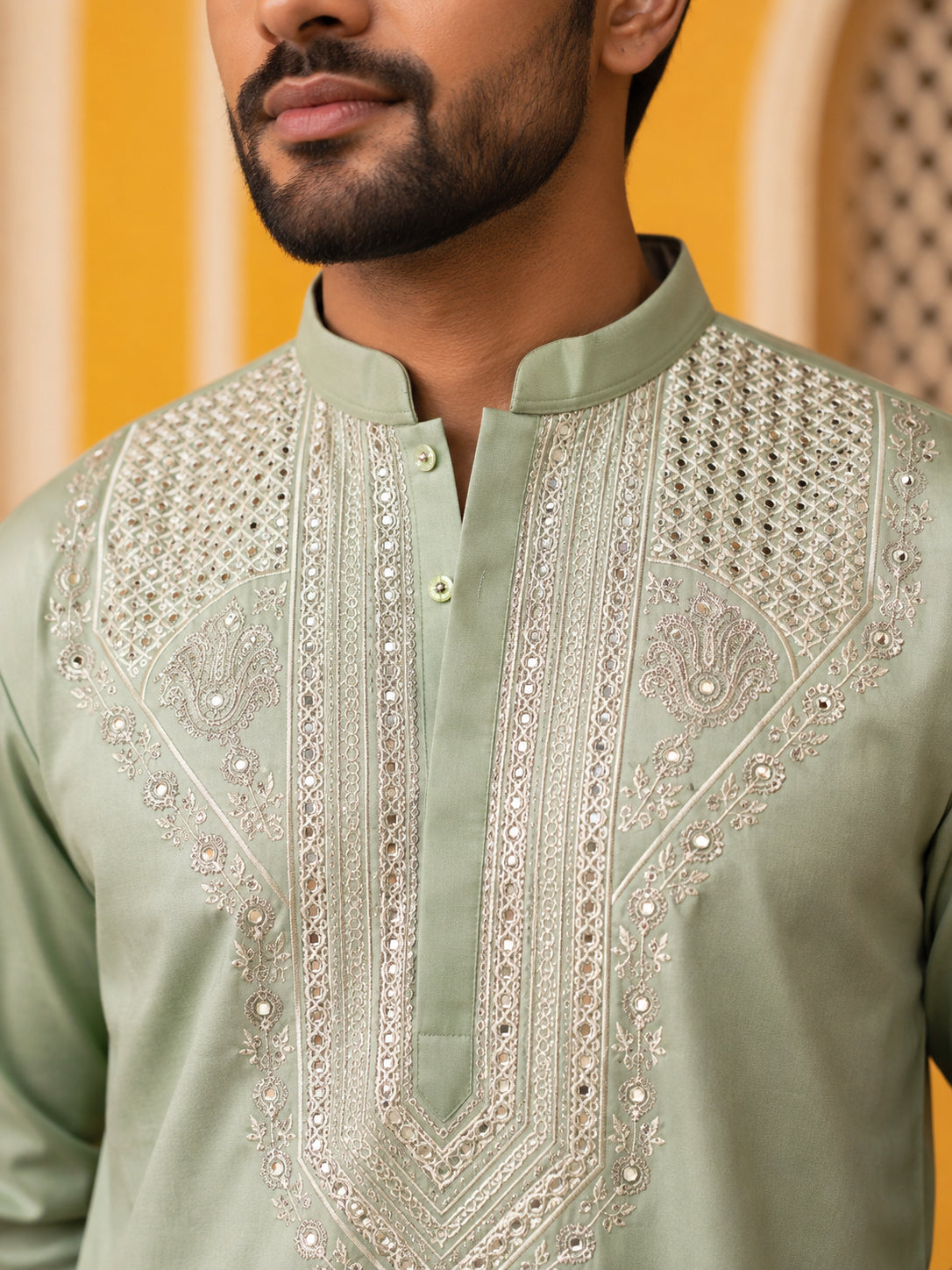 Embroidered Cotton Blend Kurta for Men ( 65KO 5639 Green )