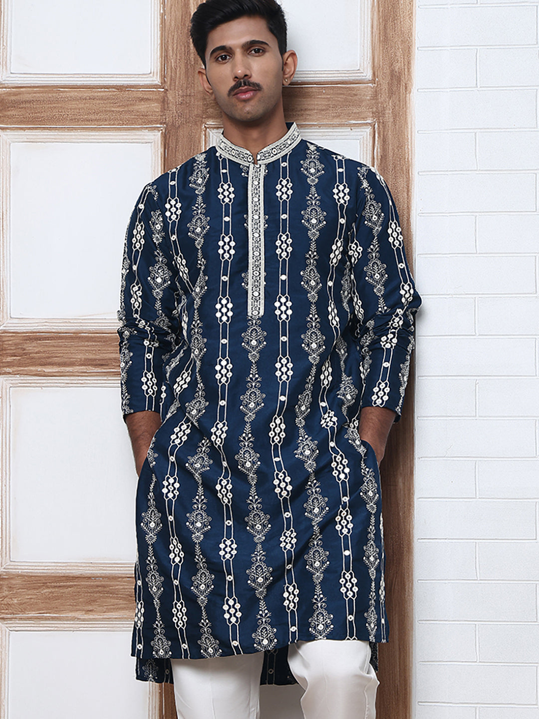 Festival Silk Blend Embroidered Kurtas ( ANMKO 276Navy )  [RT] [N-6]