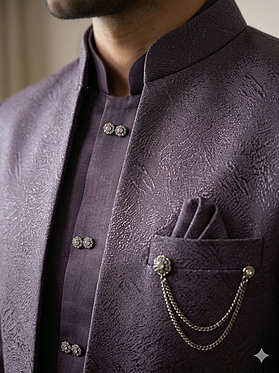 Men's Woven Design Indo-Western Set