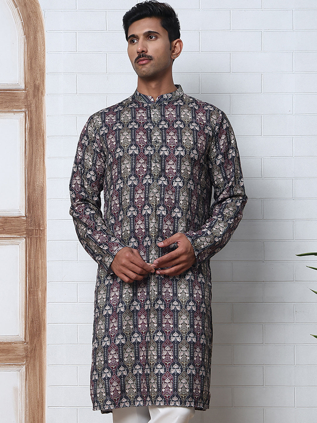 Thread Work & Printed Cotton Blend Kurtas ( ANMKO 297Navy )  [RT] [D-3]