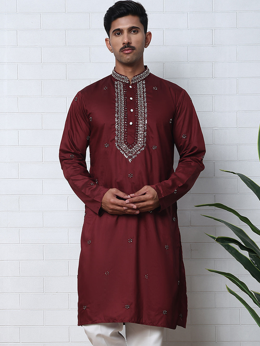 Embroidered Silk-Blend Kurtas ( ANMKO 292Maroon )