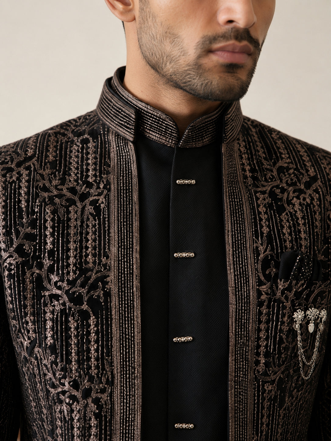 Men's Velvet Embroidered Indo-Western Set