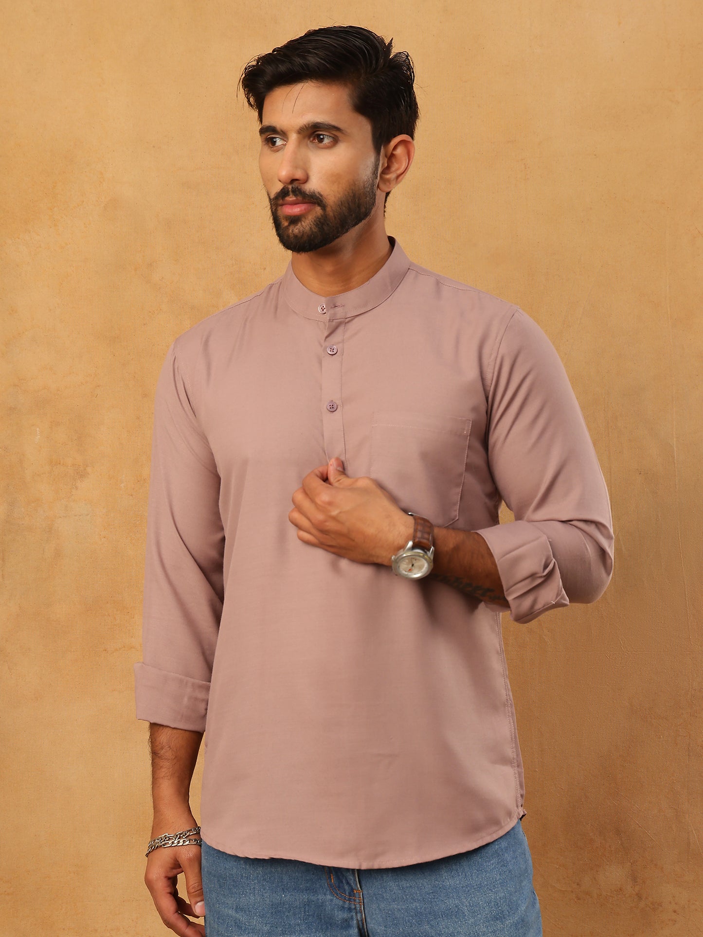 Solid Casual Short Kurta for Men ( ANMKO 304Peach )