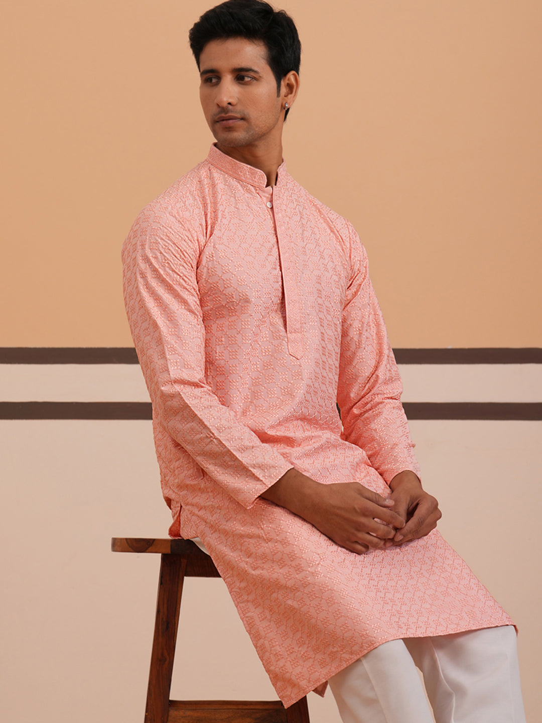 Silk Blend Embroidered Kurtas ( ANMKO 301Peach )  [RT] [L-6]