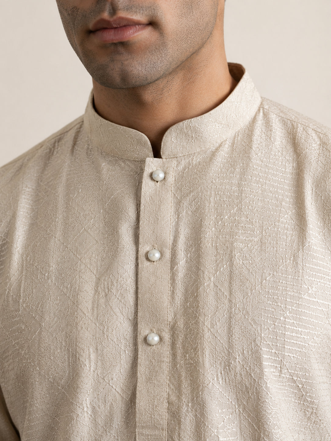 Men's Cotton Blend Printed Kurta with Korean Pants Set ( 65KP PJ11W 5591Beige ) [FF] [P-2]