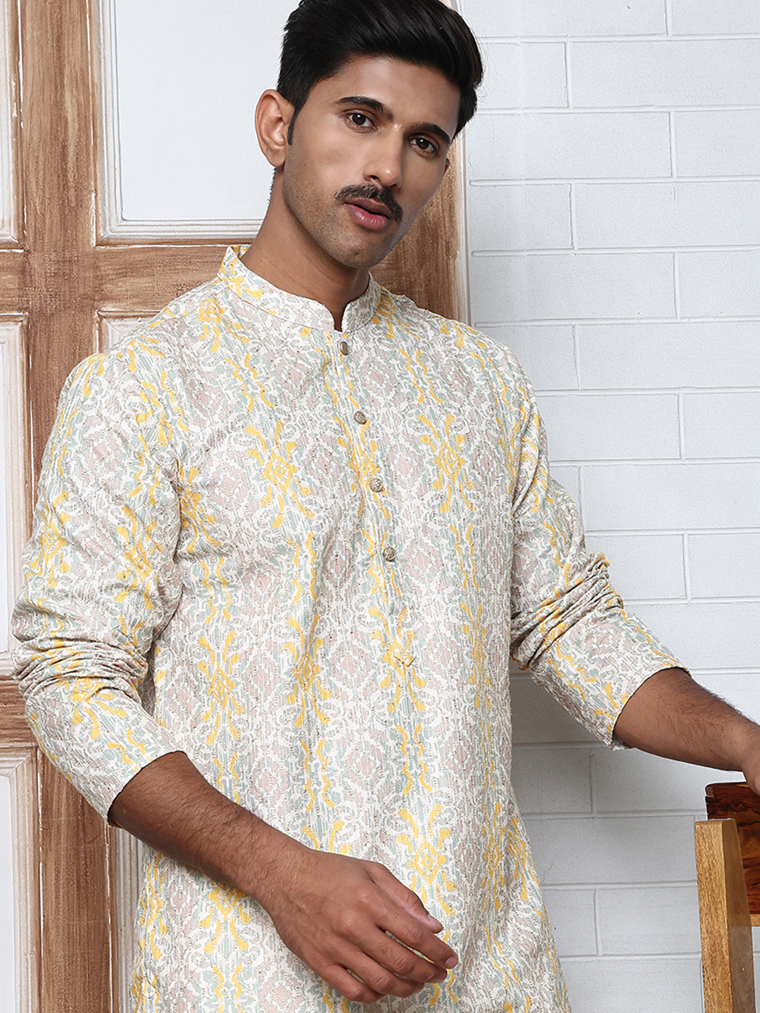 Thread Work & Printed Silk Blend Kurtas ( ANMKO 279Yellow )  [RT] [L-3]