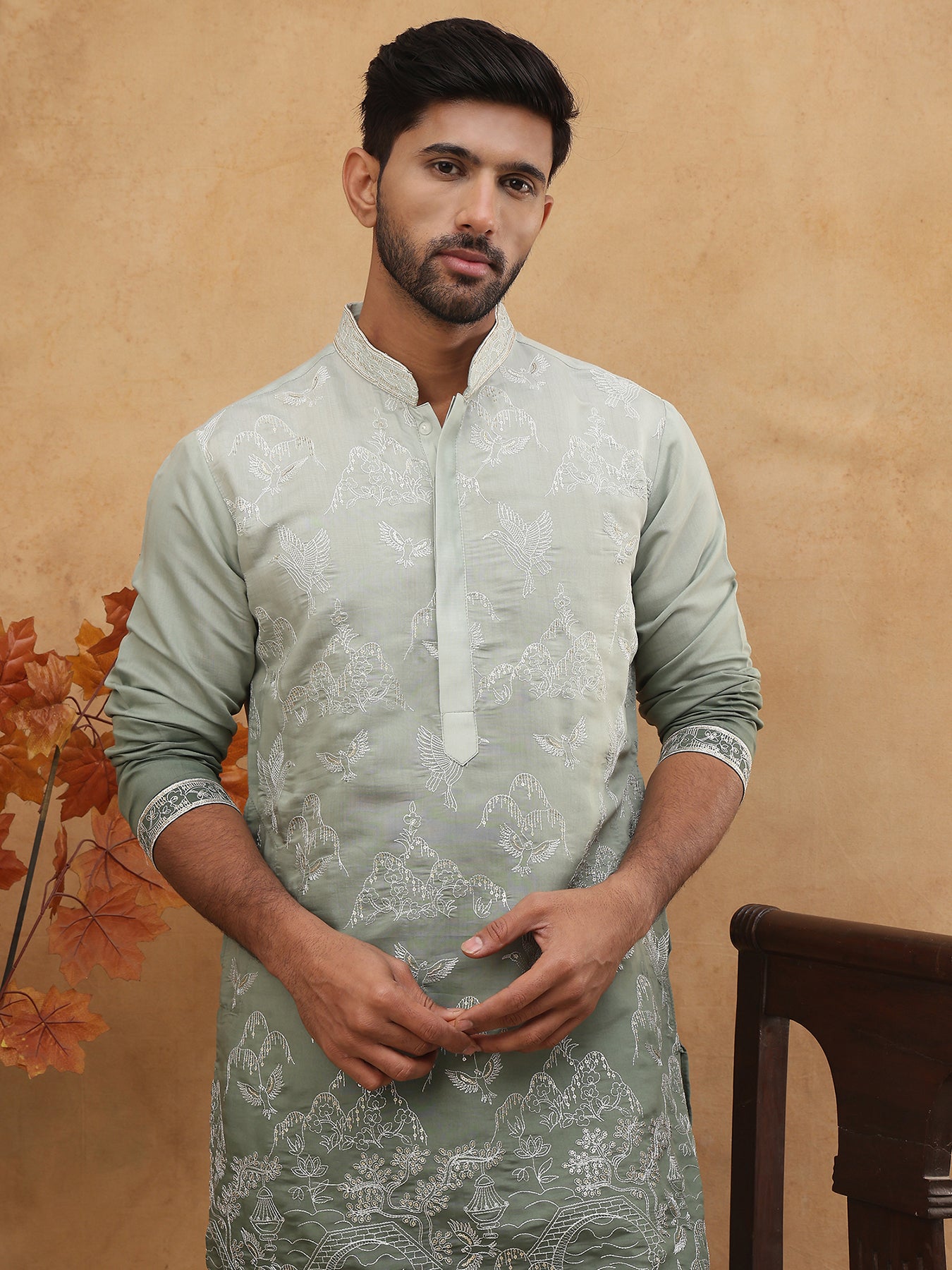 Silk Blend Elegant Thread Work Kurtas ( HOPKO 004Green )  [RT] [O-4]
