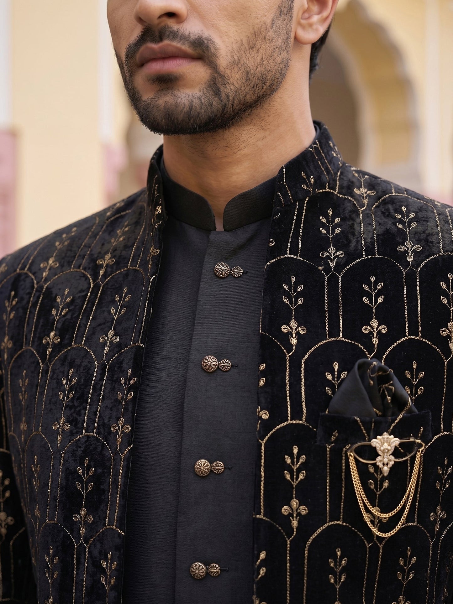 Men's Velvet Embroidered Indo-Western Set