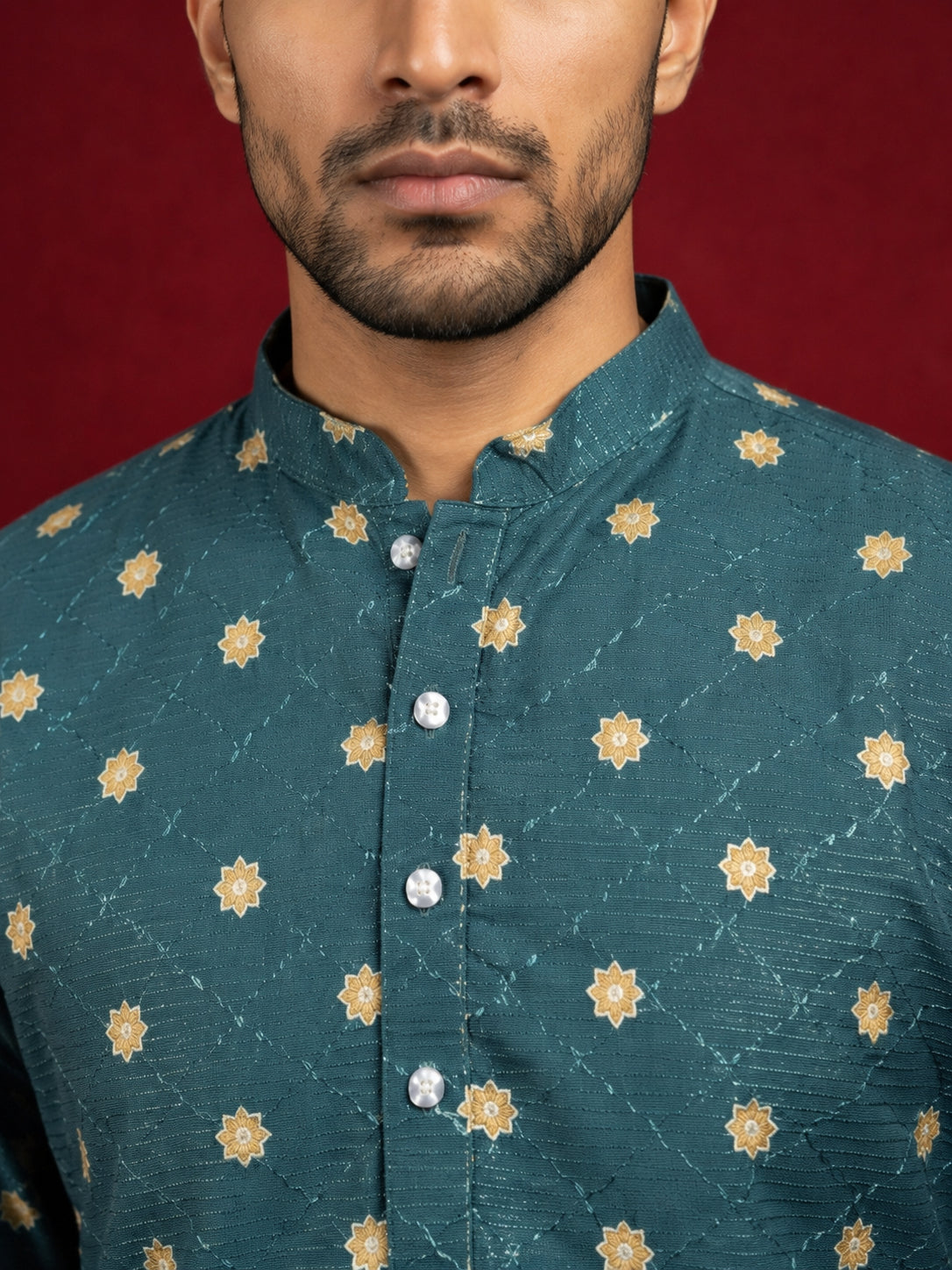 Men's Cotton Blend Printed Kurta ( 65KO 5593Teal ) [FF] [H-9]