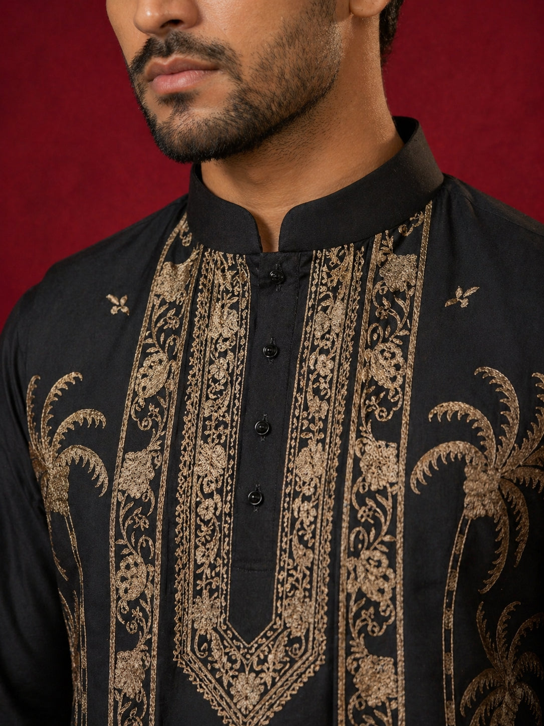 Men's Embroidered Waistcoat and Kurta Pyjama ( JOKPWCS 5080Black )
