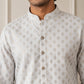 Men's Foil Print Traditional Kurta Pyjama ( 65KP W F 5642 White )