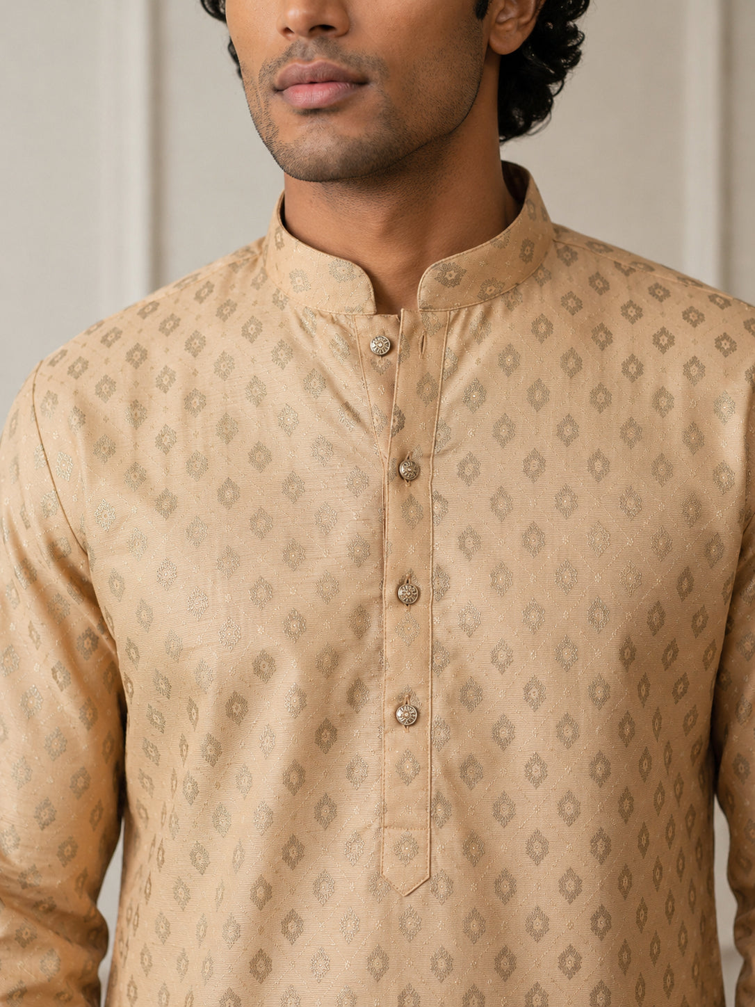 Men's Foil Print Traditional Kurta ( 65KO 5642 Peach )