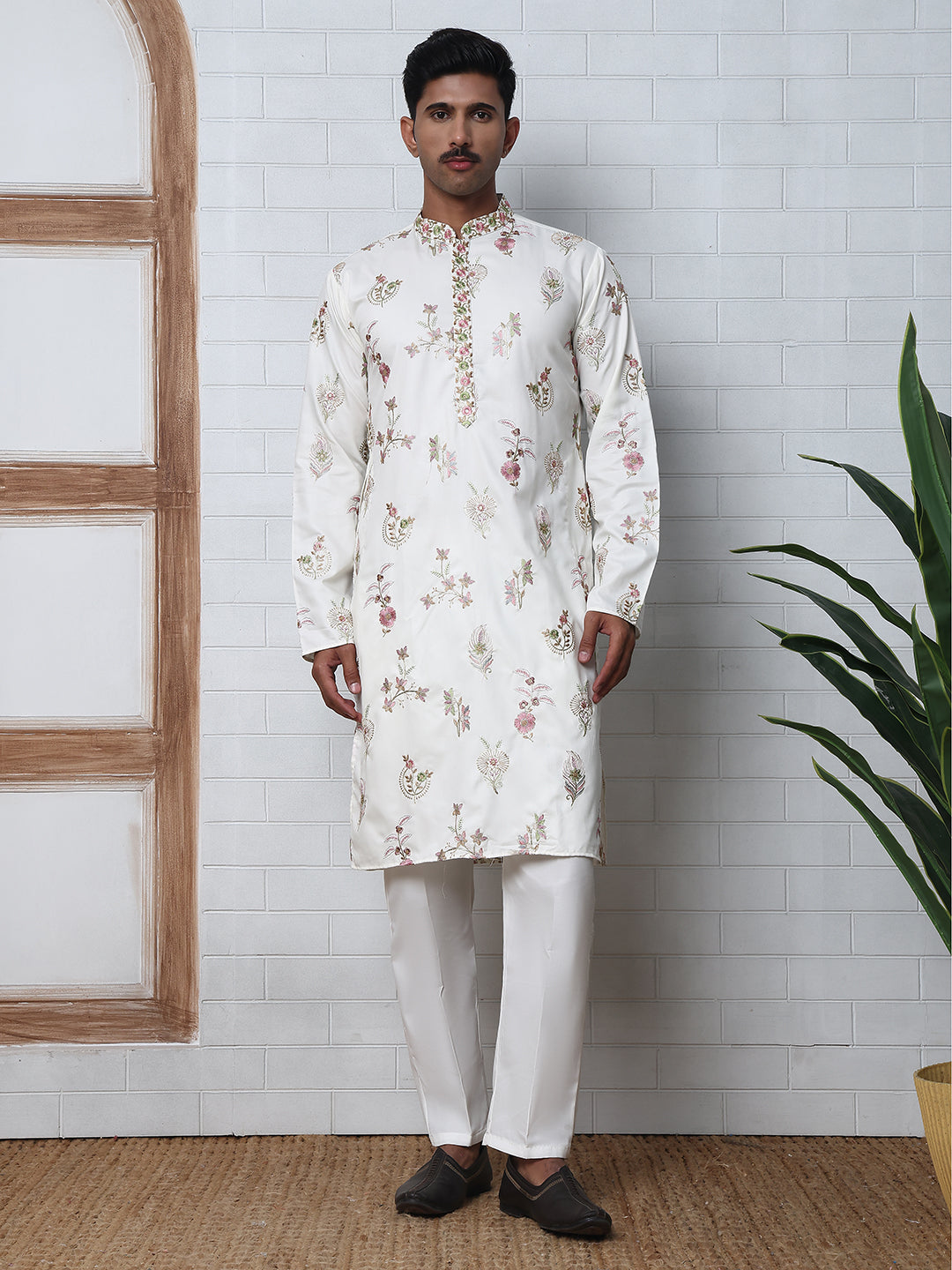 Silk Blend Floral Embroidered Kurtas ( HOPKO 010White )  [RT] [P-6]