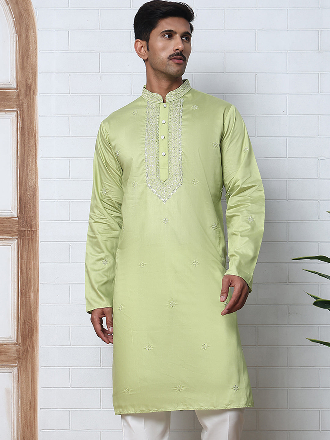 Embroidered Silk-Blend Kurtas ( ANMKO 292Green )
