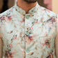 Men's Silk Blend Kurta Set with Printed Nehru Jacket ( JOKPWC 636W 4007Lime )
